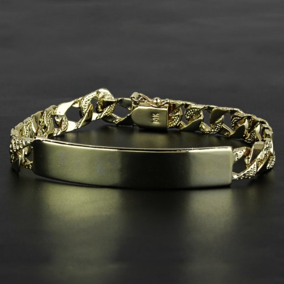 14K Yellow Gold Vintage Nugget Curb Link ID Bracelet - Picture 1 of 6